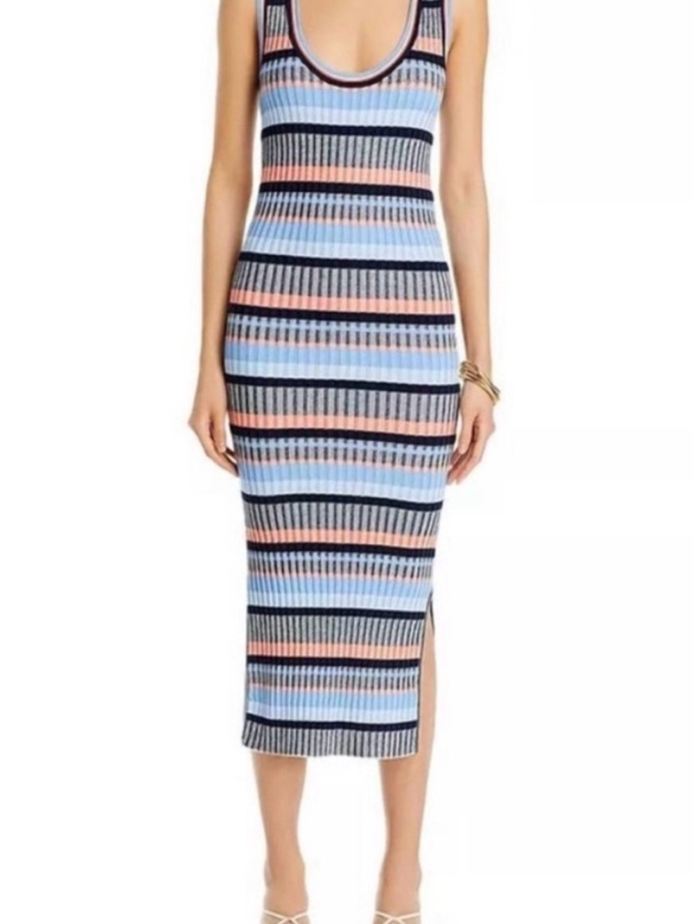 Retail $448 Veronica Beard Striped Ribbed Midi Dress i12 XL - Picture 1 of 6